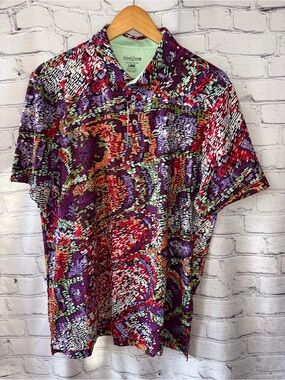 Good Good Golf Polo Men’s Sz L Geometric Pattern Lightweight Stretchy Multicolor